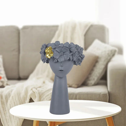 Skanto | Nordic Girl Head Flower Resin Vase Statue Flower Planters for Office Desk Dried Flowers Ornaments Decor Container