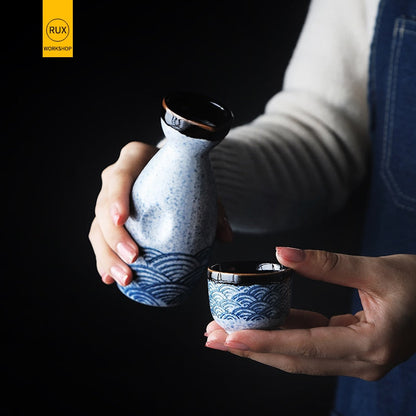 Skanto | Japanese Style Sake Set, Warm Chinese Wine Set, Handmade Ceramic Sake Set for Women
