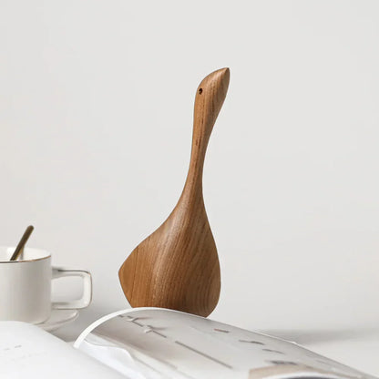 Skanto | Nordic Wooden Goose Figures Abstract Teak Wood Sculpture Love Couple Figurines Natural Animal Ornaments for Home Decoration