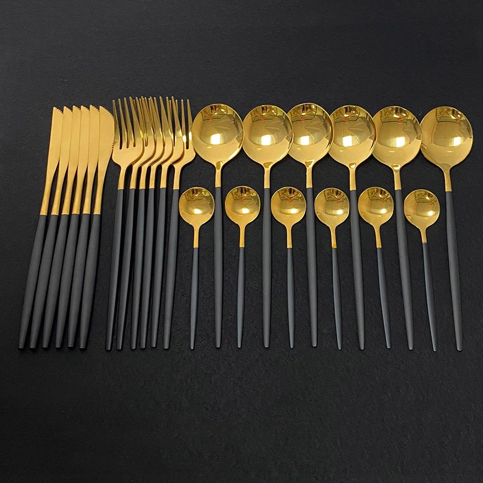 Skanto | RoyalGlimmer Gold Cutlery Set - Gold Cutlery Set for a Luxurious Table Setting