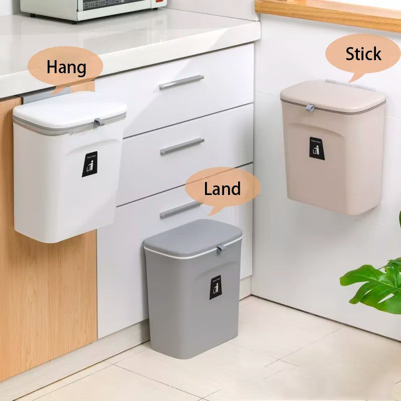 Skanto Skanto | JYPS 7/9L Large Capacity Hanging Trash Can - Wall Mounted Kitchen Recycling Bin with Lid, Ideal for Bathroom and Kitchen Use