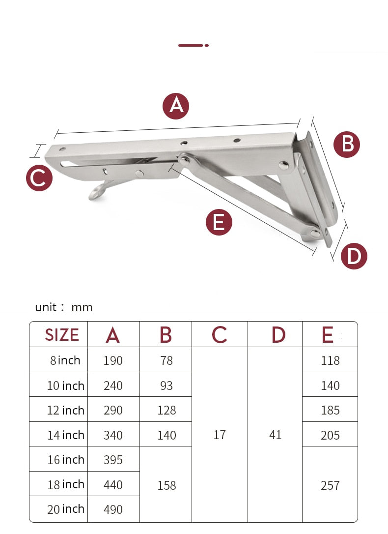 2-piece set of foldable shelf brackets, sturdy, made of stainless steel for tables, RVs, and space-saving