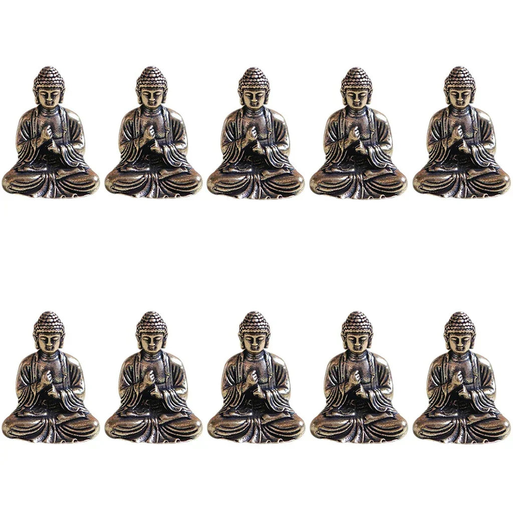 Skanto | 10 Piece Mini Brass Sitting Buddha Statue Figurine for Travel Buddhism Worship Home Office Desk Decoration