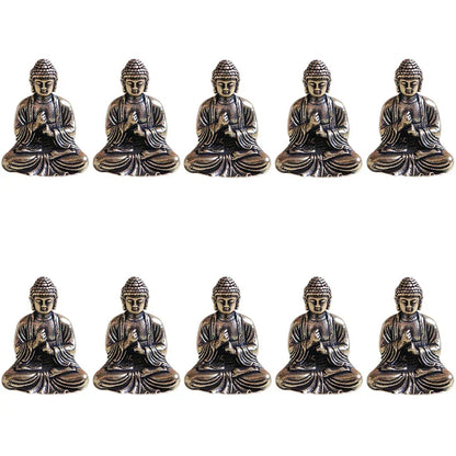 Skanto | 10 Piece Mini Brass Sitting Buddha Statue Figurine for Travel Buddhism Worship Home Office Desk Decoration