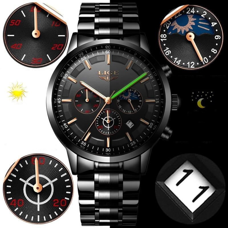Skanto | Military Black Steel Watch – Elegant Steel Men's Watch with Waterproof Design