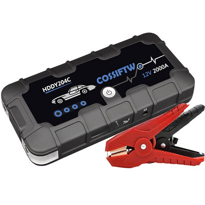 Skanto | 2000A UltraSafe 12V Jump Starter – Portable Battery Booster with USB Charger and LED Flashlight – Up to 6.0L Gas / 3.0L Diesel Engines
