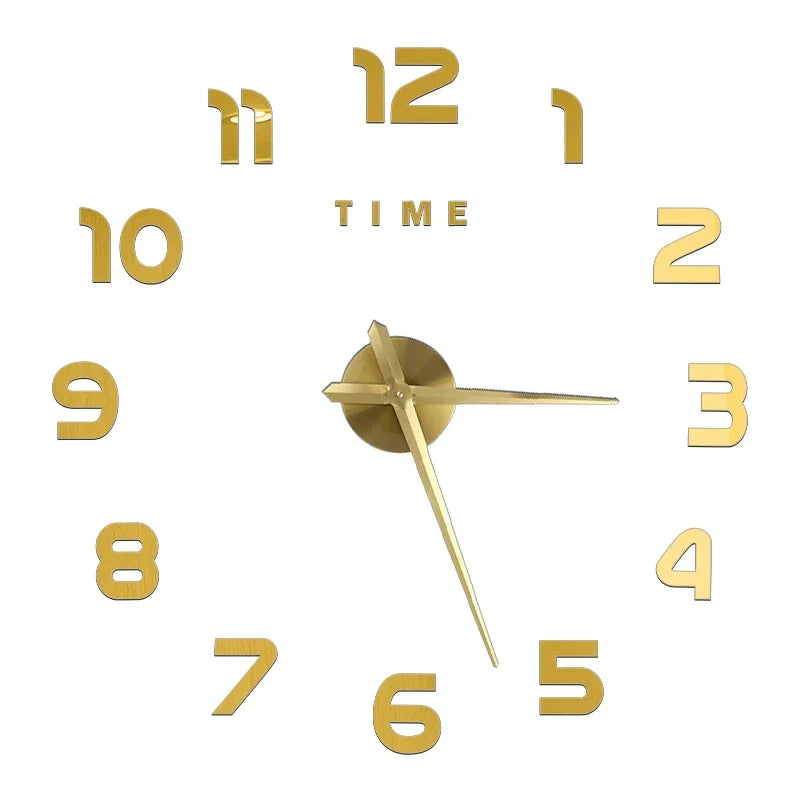 Big Wall Clock DIY 3D Self Adhesive Mirrored Acrylic Wall Clock For Kitchen Dining Room Living Room Creative Home Decor | Bowlift