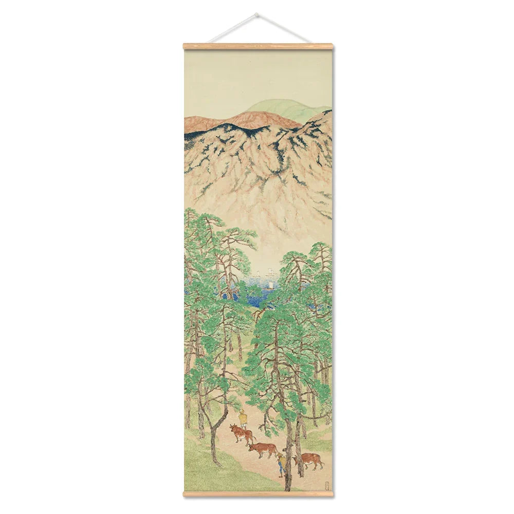 Skanto | Japanese Ou-Mi Ukiyoe Scroll Poster Landscape Wall Art Pictures Living Room Vintage Painting Country House Decor