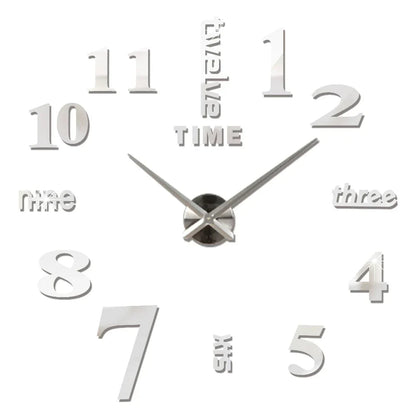 Big Wall Clock DIY 3D Self Adhesive Mirrored Acrylic Wall Clock For Kitchen Dining Room Living Room Creative Home Decor | Bowlift
