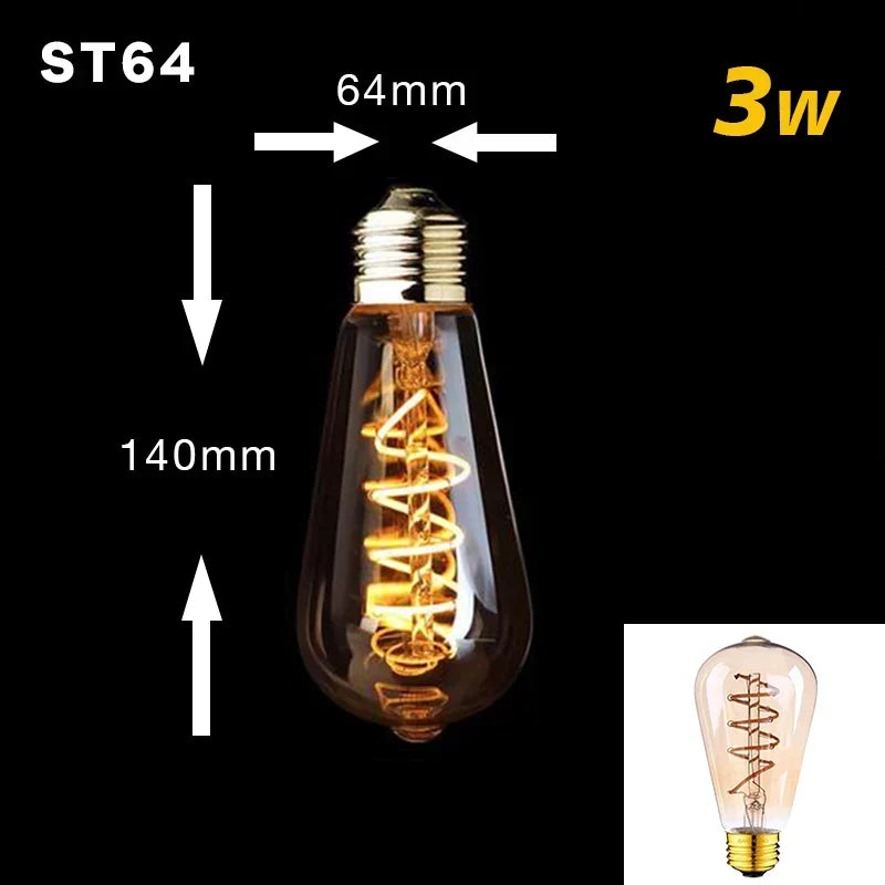 Skanto | Dimmable Vintage LED Bulb (3W, E27 Base) - Gold Spiral Filament for Chandeliers & Decorative Lighting