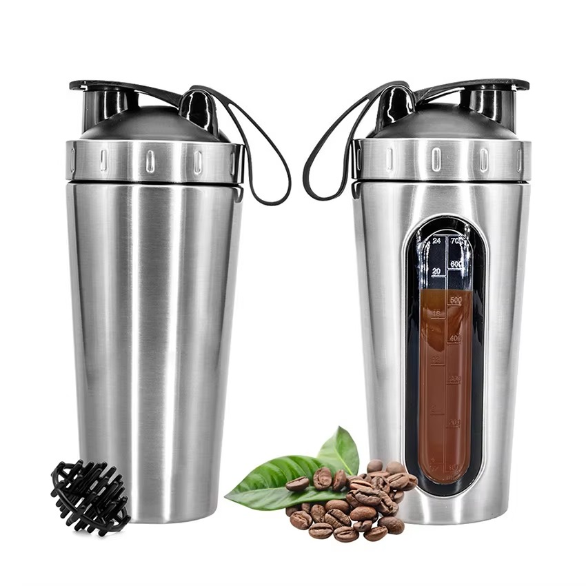 BowLift | Stainless Steel 24oz Sports Shaker Bottle with Measurement Scale for Gym and Outdoor Fitness