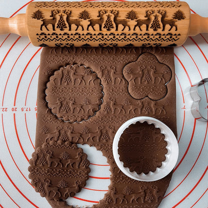 BowLift | Embossed Wooden Rolling Pin | Holiday Cookie Engraver | Handcrafted Beech Wood | JollyRoller