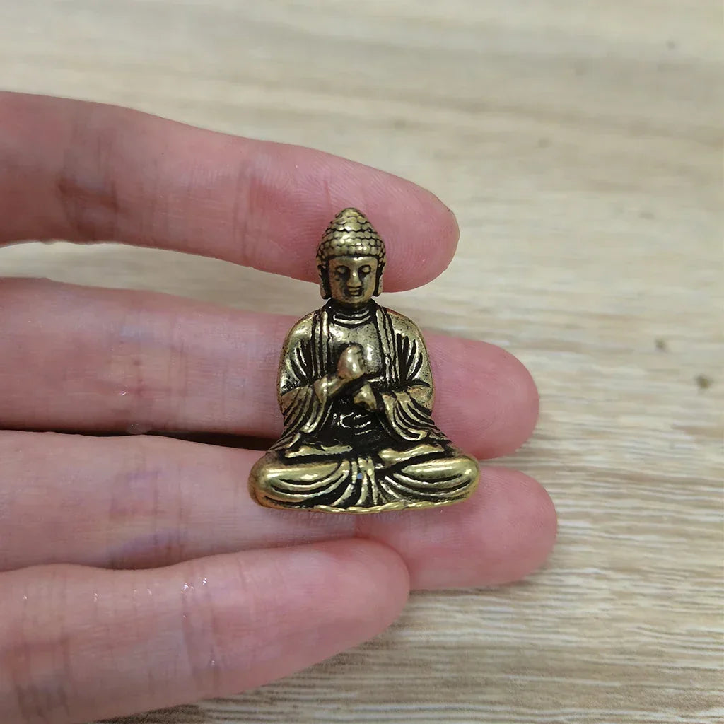 Skanto | 10 Piece Mini Brass Sitting Buddha Statue Figurine for Travel Buddhism Worship Home Office Desk Decoration