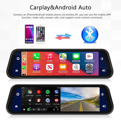Mirror Dash Cam with 9.66-Inch Touchscreen, Dual 1280×720P Cameras and GPS