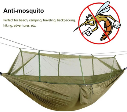 Skanto | 2-Person Outdoor Hammock with Mosquito Net - Portable Parachute Fabric Camping Bed