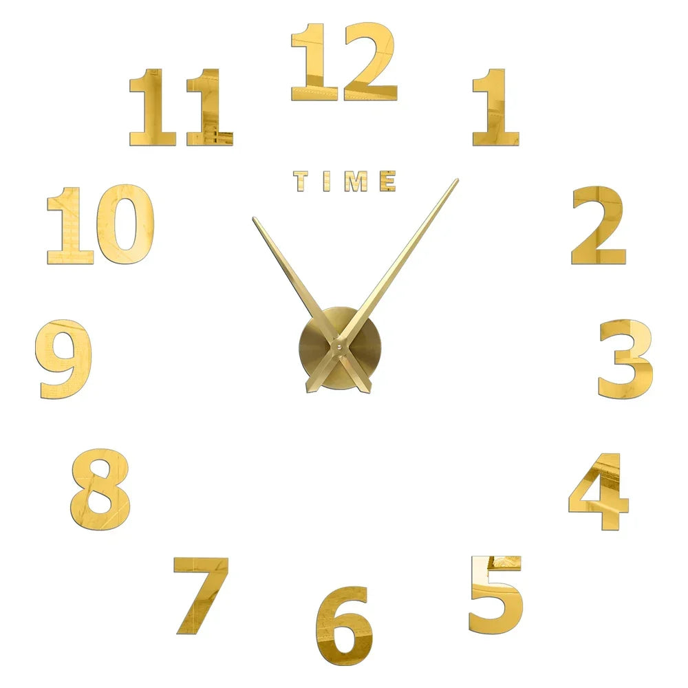 Big Wall Clock DIY 3D Self Adhesive Mirrored Acrylic Wall Clock For Kitchen Dining Room Living Room Creative Home Decor | Bowlift