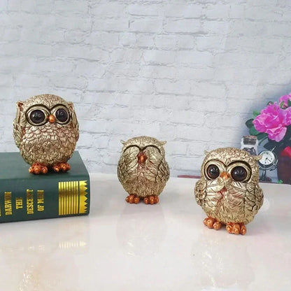 Skanto | OWLUXE – Decorative Sculpture in Antique Gold, Handmade Owl Figurine "See No Evil, Hear No Evil, Speak No Evil"