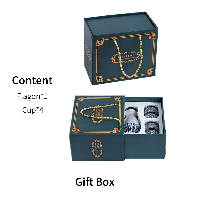 Skanto | Japanese Style Sake Set, Warm Chinese Wine Set, Handmade Ceramic Sake Set for Women