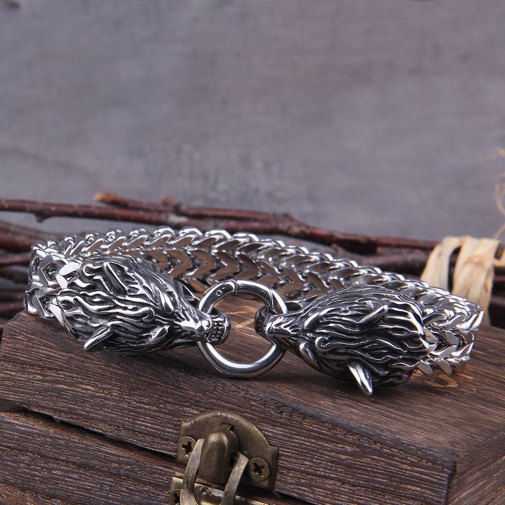 BowLift | Silver Viking Bracelet "WolfBand" – Handmade with Fenrir Motif
