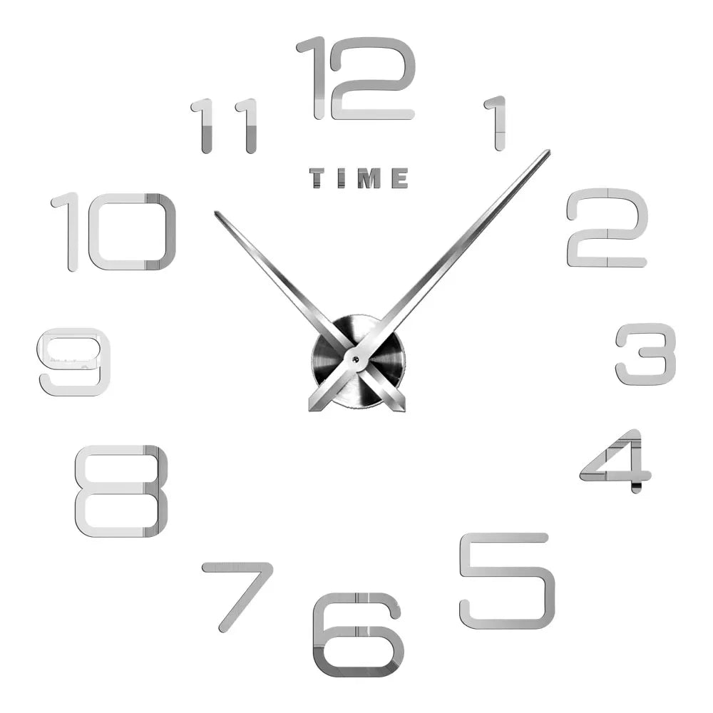 Big Wall Clock DIY 3D Self Adhesive Mirrored Acrylic Wall Clock For Kitchen Dining Room Living Room Creative Home Decor | Bowlift