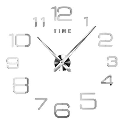 Big Wall Clock DIY 3D Self Adhesive Mirrored Acrylic Wall Clock For Kitchen Dining Room Living Room Creative Home Decor | Bowlift