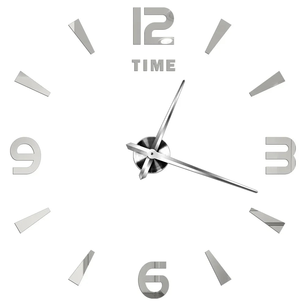 Big Wall Clock DIY 3D Self Adhesive Mirrored Acrylic Wall Clock For Kitchen Dining Room Living Room Creative Home Decor | Bowlift