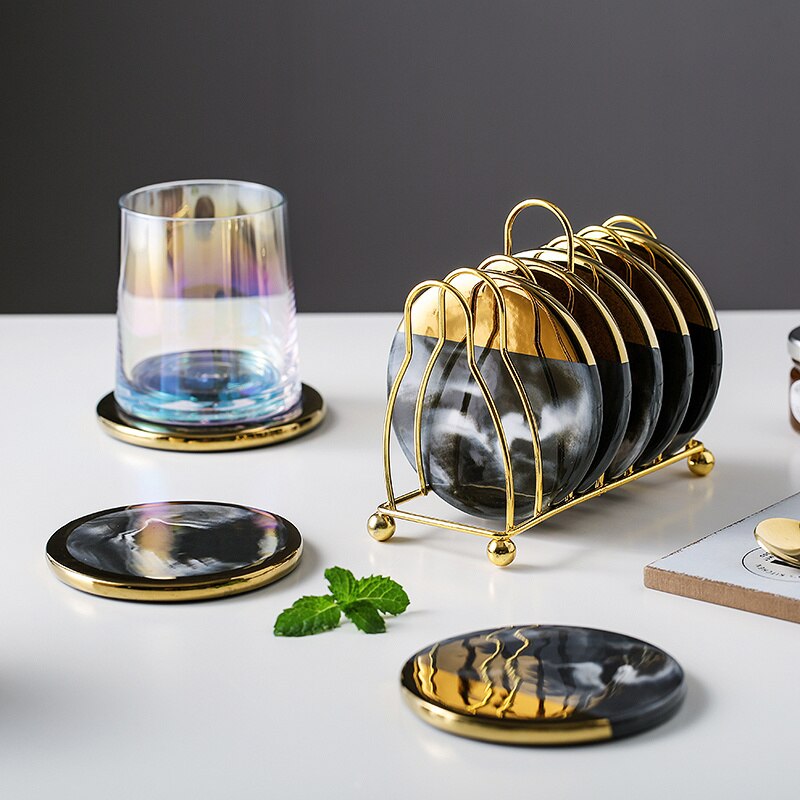 Skanto | Swirled Ceramic Coasters with Holder