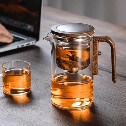 Skanto | Elegant Glass Teapot with Wooden Handle – Transparent Teapot for Tea Enjoyment