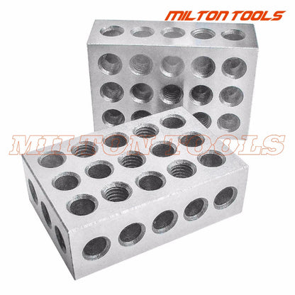 Skanto | 2 Pcs Hardened Steel 1-2-3" Blocks - Precision Machine Building Milling Tooling with 0.0001" Accuracy, 23-Hole Block Gage Set
