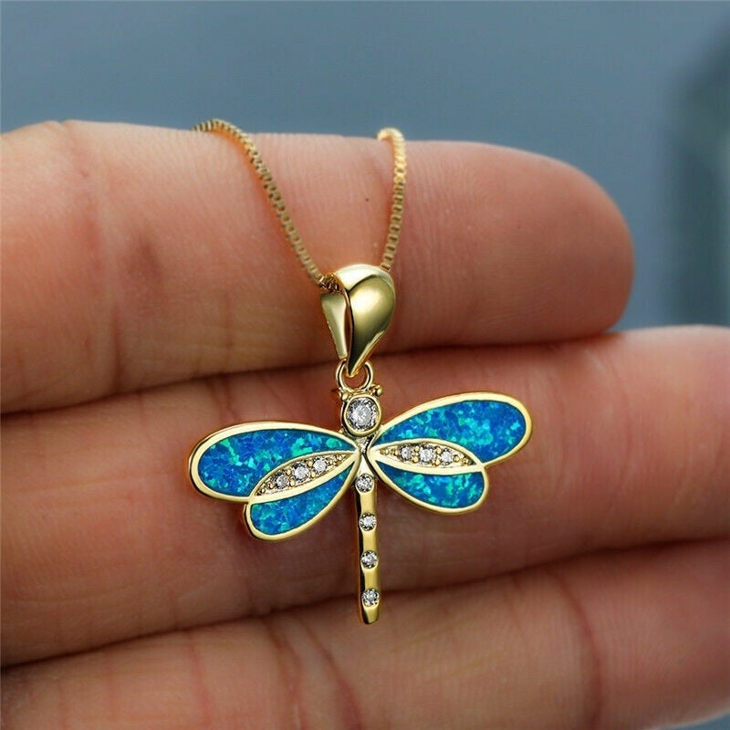 Skanto | Dragonfly Gold Necklace With Opal - Aurielle