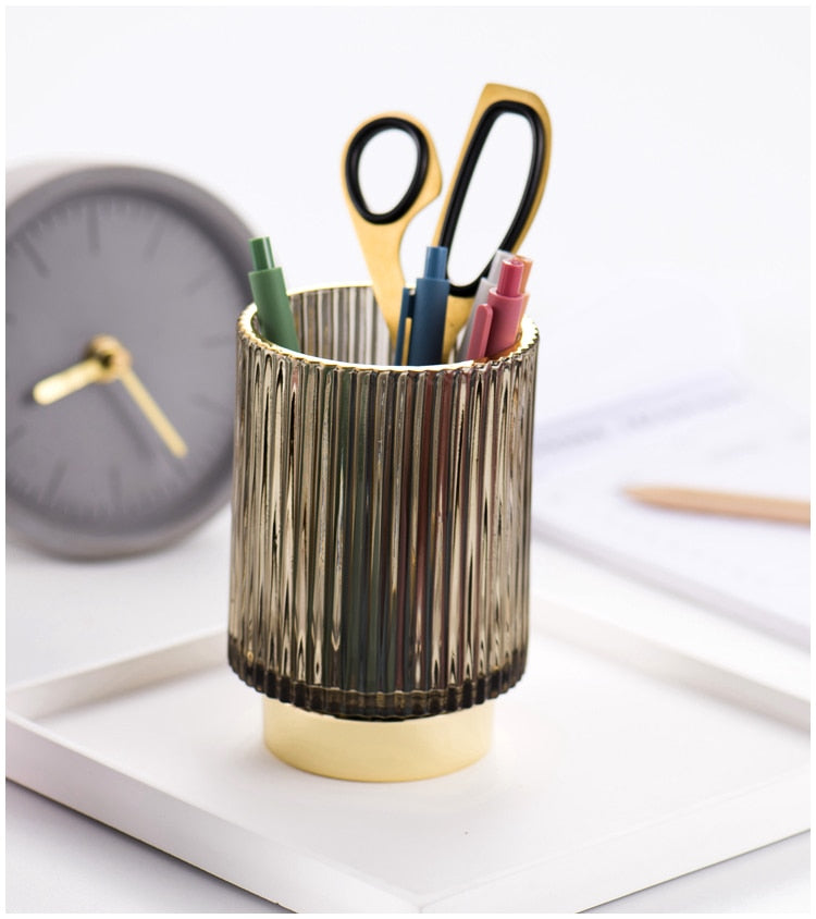 Skanto | Elise Gold Foil Glass Makeup Holder & Organizer