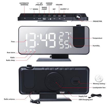 BowLift | Eindhoven Astronatic | The Best Alarm Clock with LED Screen - 180° Projector - USB Charger