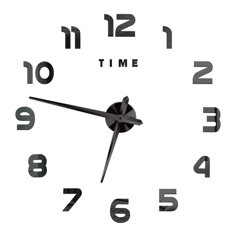 Big Wall Clock DIY 3D Self Adhesive Mirrored Acrylic Wall Clock For Kitchen Dining Room Living Room Creative Home Decor | Bowlift