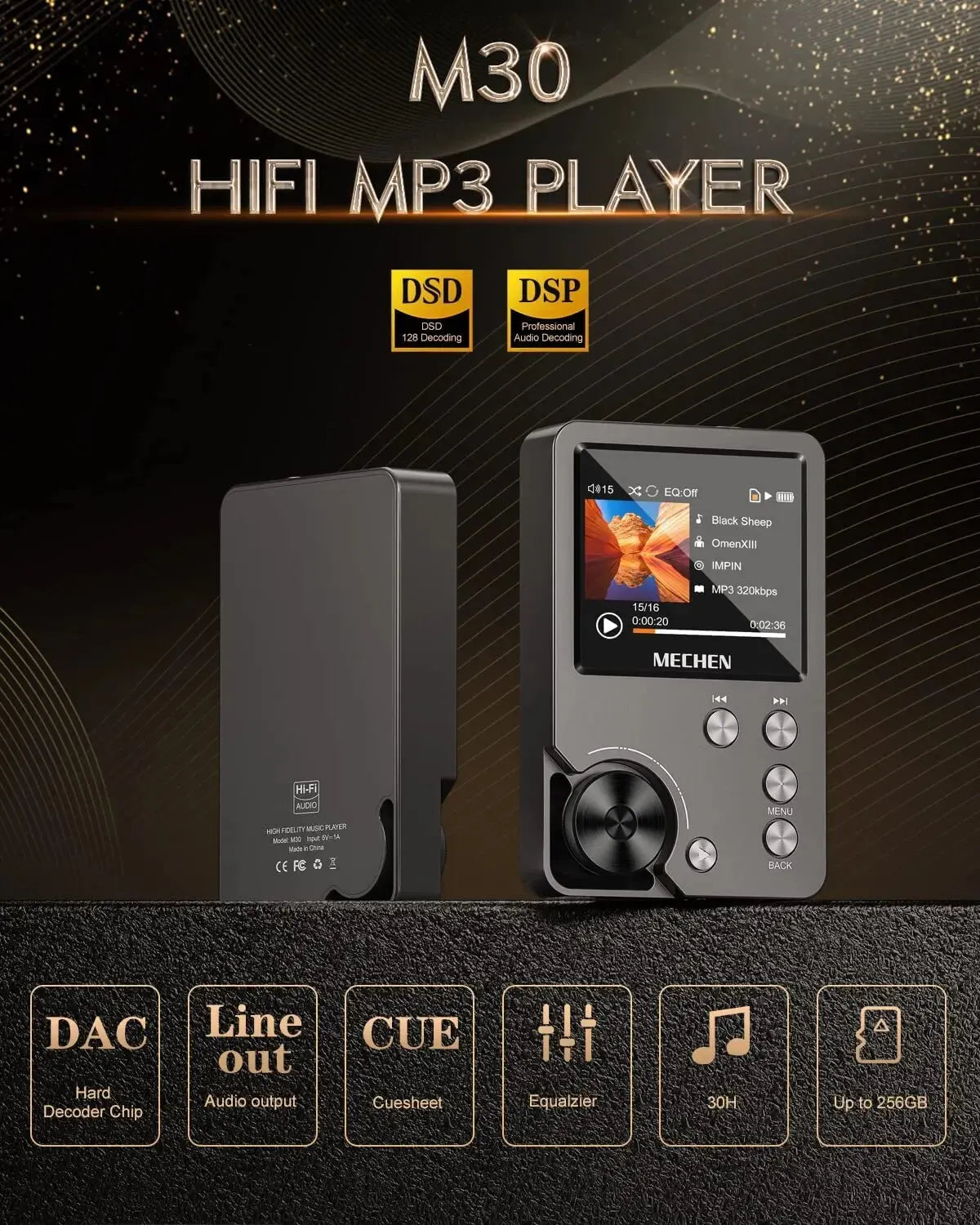 Kalsten | HiFi MP3 Player MECHEN-M30 – Premium Lossless Audio with 64GB Memory Card, Supports up to 256GB