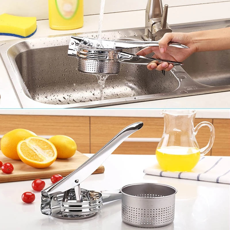 Potato Masher Ricer Kitchen Utensil Stainless Steel Pressure Mud Puree Vegetable Fruit Press Maker Garlic Press