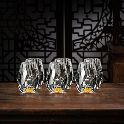 Luxurious Crystal Glasses with Gold Flakes – Handmade – Set of 2 – For Whisky and Premium Drinks