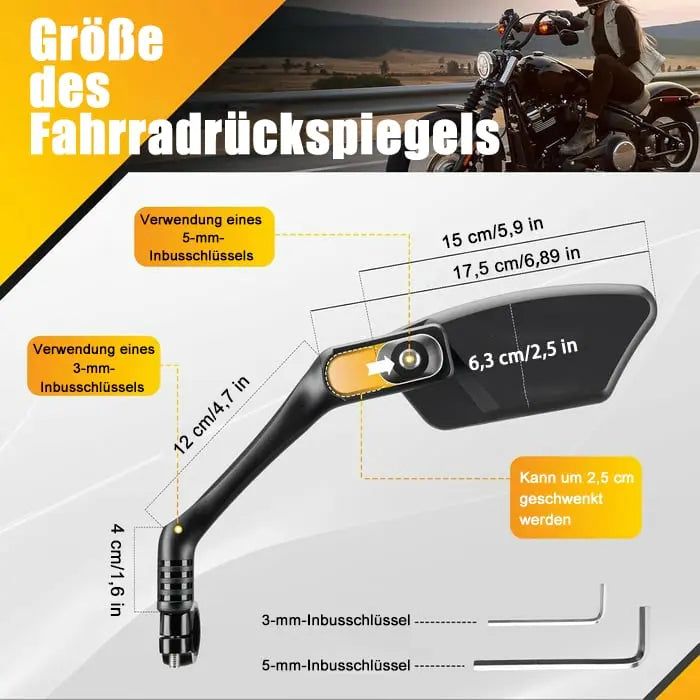 BowLift | Bicycle mirror made of stainless steel – shatterproof & 360° rotatable for more safety