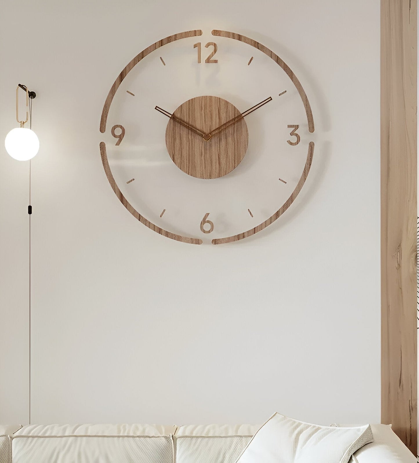 ClearWood Transparent Wall Clock – Silent Quartz with Wood Details | Karnz