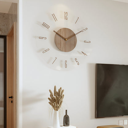 ClearWood Transparent Wall Clock – Silent Quartz with Wood Details | Brehn
