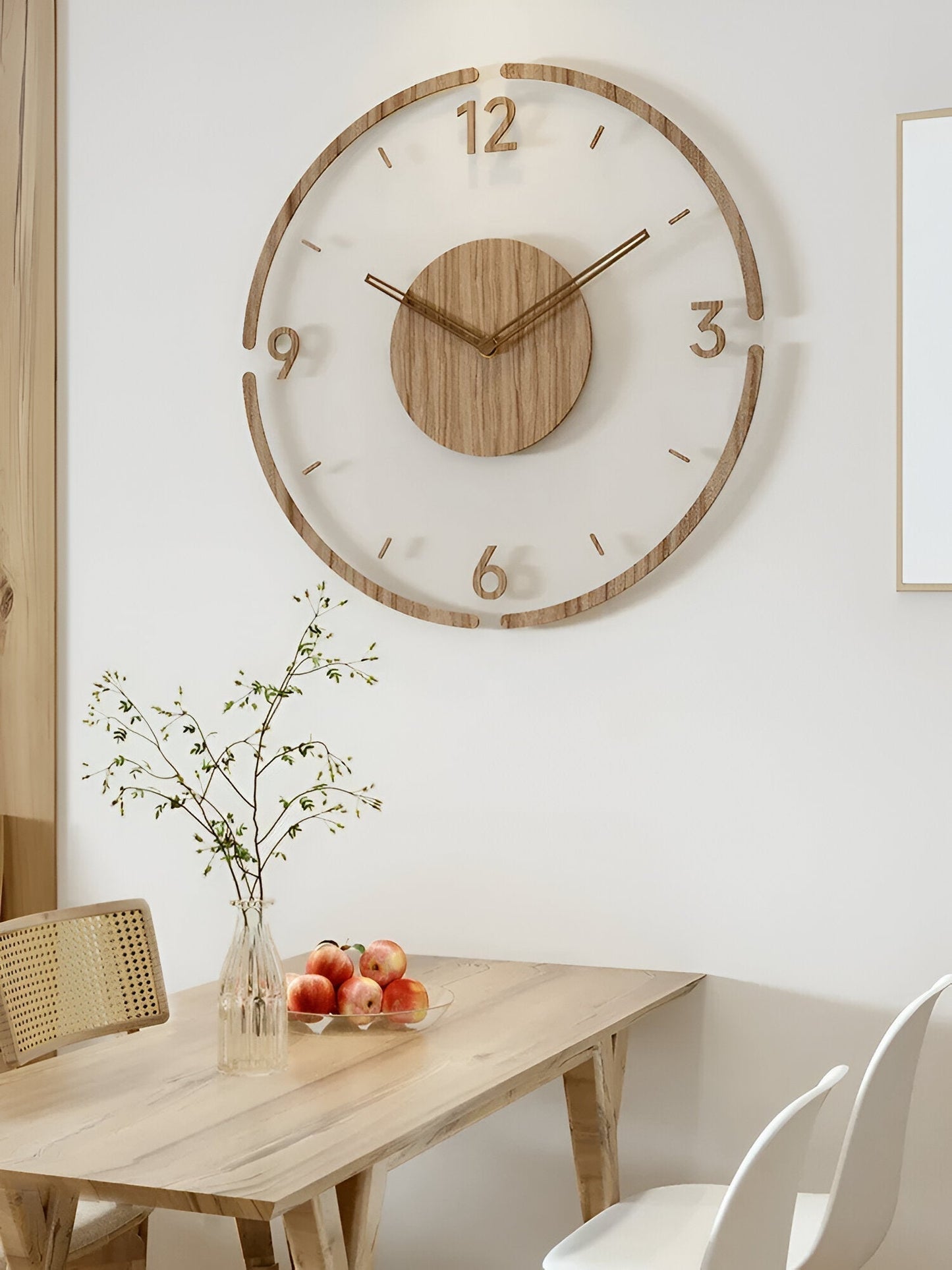 ClearWood Transparent Wall Clock – Silent Quartz with Wood Details | Karnz