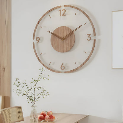 ClearWood Transparent Wall Clock – Silent Quartz with Wood Details | Brehn