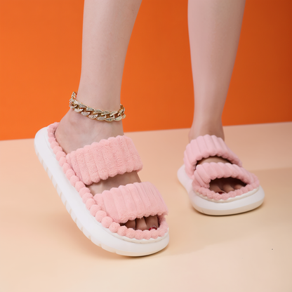 Sofie - Plush-lined slippers with cross straps