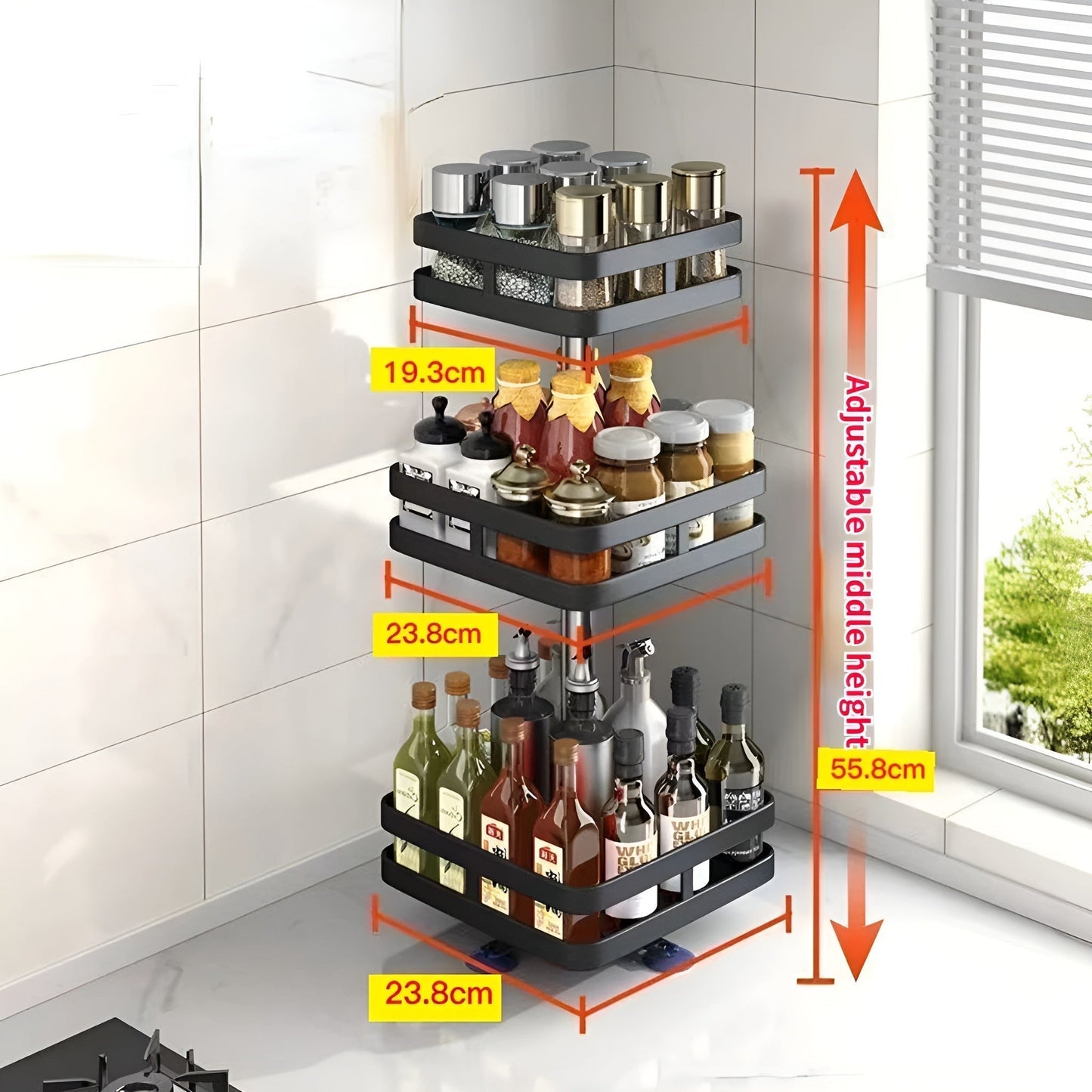 Spice Rack - 360° Rotatable Multifunctional Shelf for the Kitchen - Organize Easily!