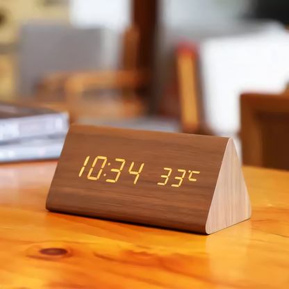 BowLift | WakeyCue | Modern Wooden LED Digital Alarm Clock with Temperature & Humidity Display