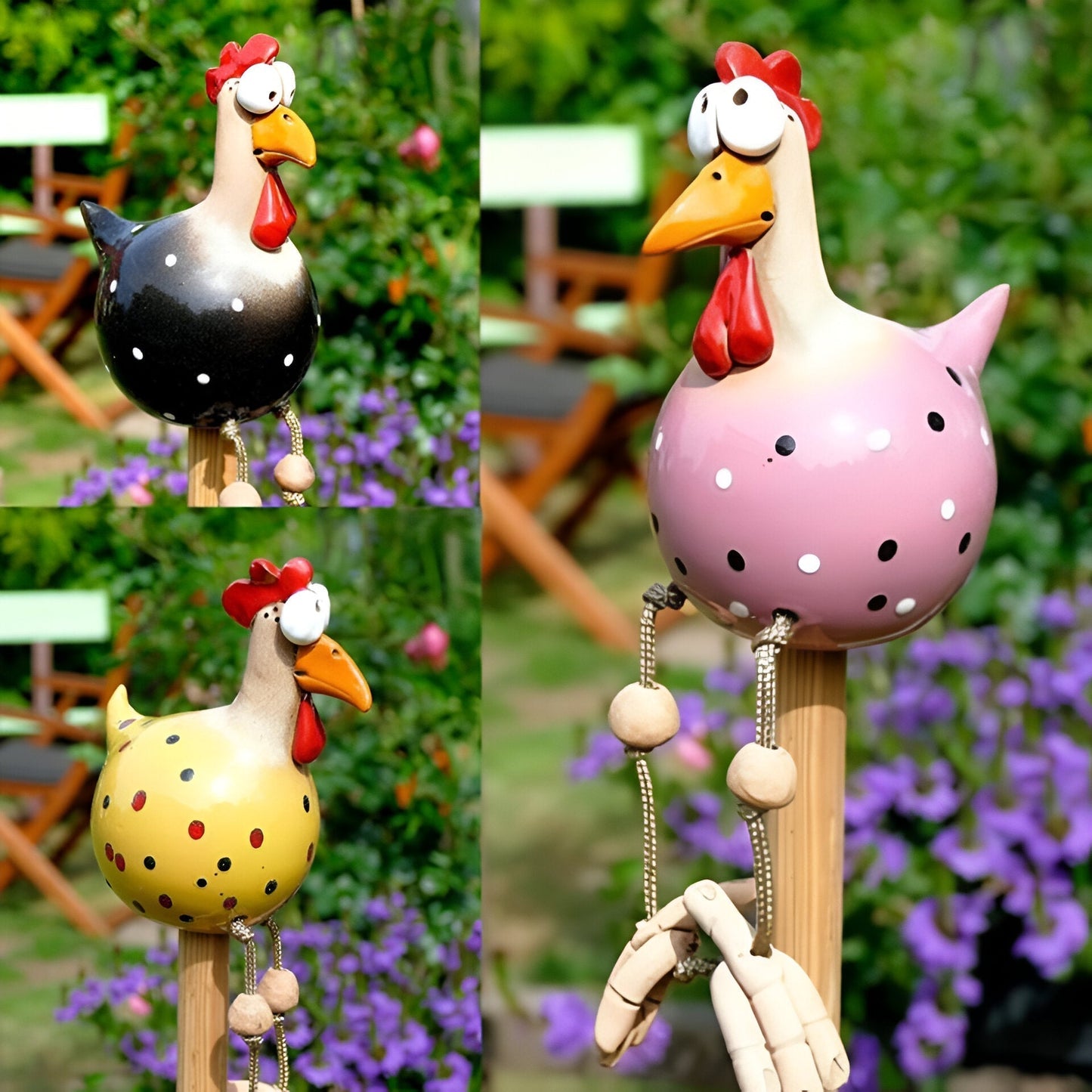 BowLift | Whimsy Big-Eyed Rooster Garden Statue – Weatherproof Resin Chicken Ornament