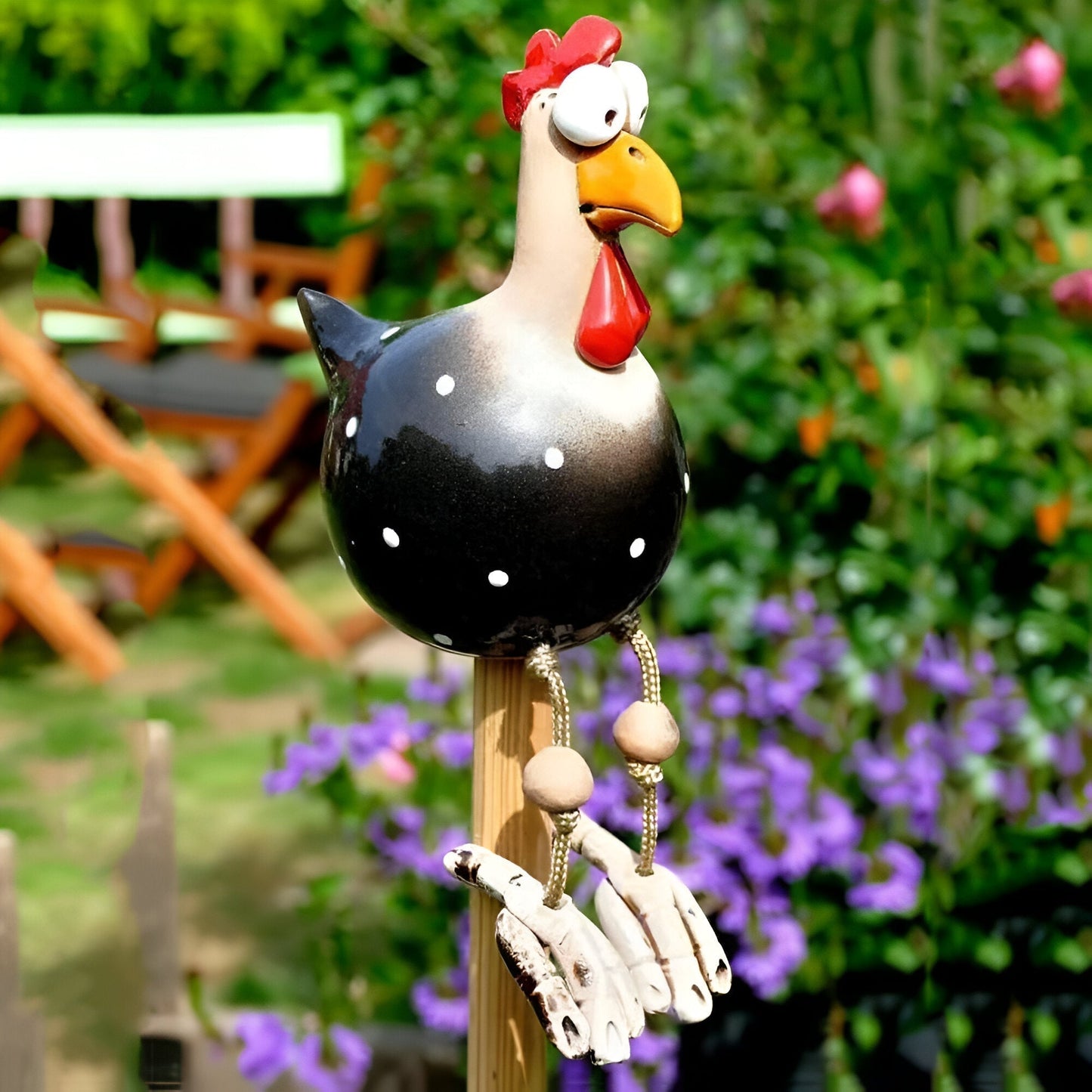 BowLift | Whimsy Big-Eyed Rooster Garden Statue – Weatherproof Resin Chicken Ornament