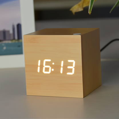 BowLift | Digital LED Clock - Cube Clock - Wooden Clock