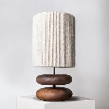 Rustic table lamp made of walnut wood with linen shade – Natural lighting for living room | Bowlift