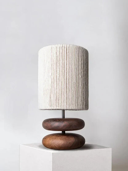 Rustic table lamp made of walnut wood with linen shade – Natural lighting for living room | Bowlift