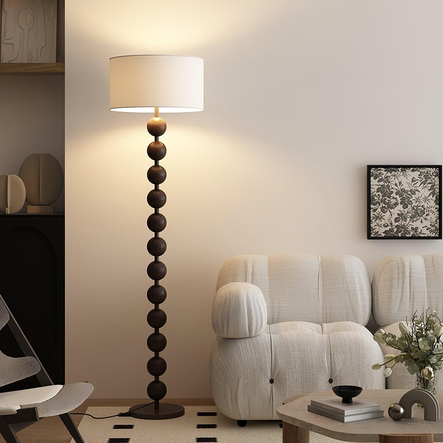 Hugo Sculptural Wood-Sphere Floor Lamp